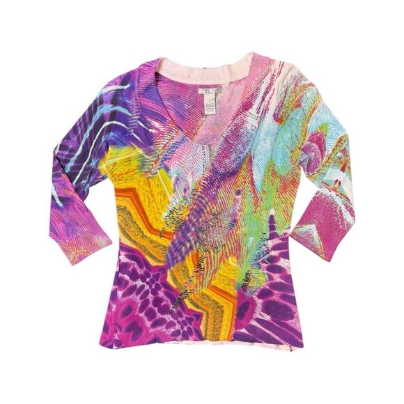 Alberto Makali Maximalist Colorful Beaded Graphic Sweater Size Large - Picture 3 of 8